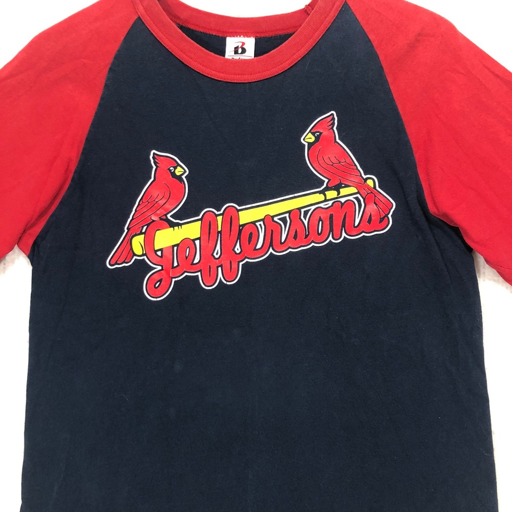 Badger Sport Mens S Cardinals Jeffersons Raglan Baseball Tee Navy Red 3/4 Sleeve